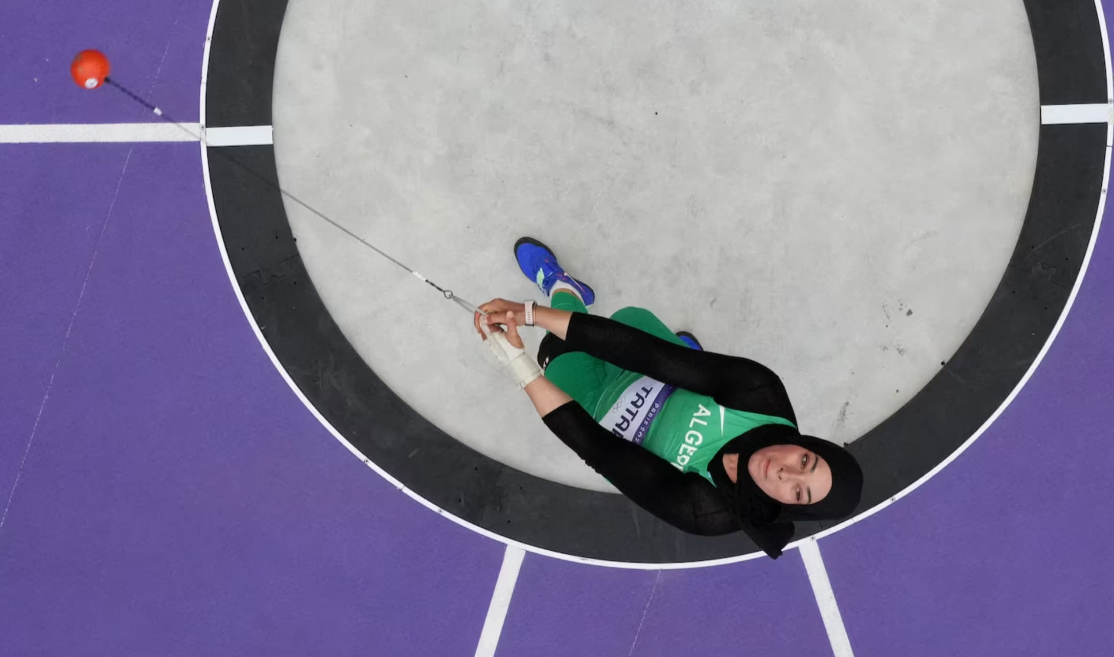 Algerian hammer thrower Zahra Tata competes in a qualifying round.